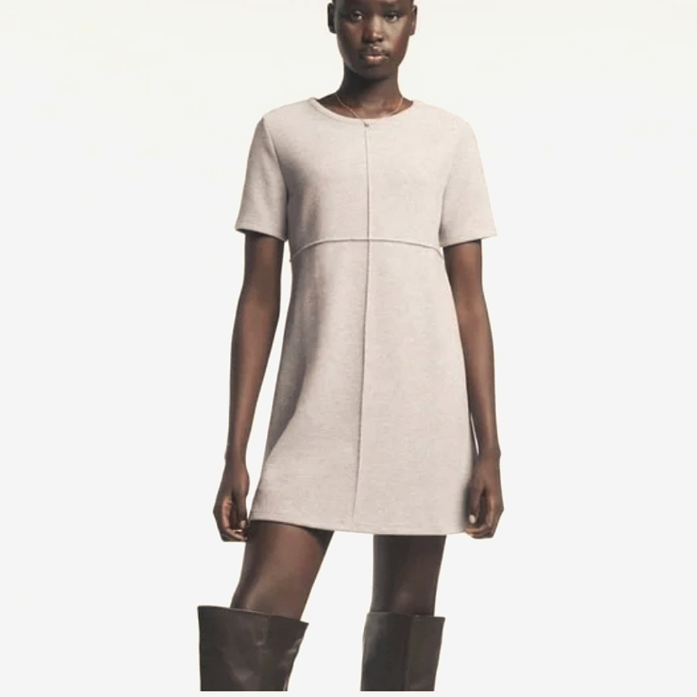 NWOT ZARA Basic Soft Dress Light Camel Size L mockneck mini shift